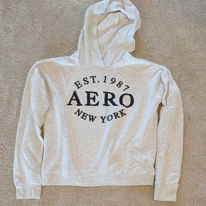 Aeropostale Grey and Navy Logo Hoodie Size S